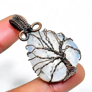 Радужный лунный камень, ювелирный кулон ручной работы из медной проволоки, 1,77 дюйма 1.77 белый