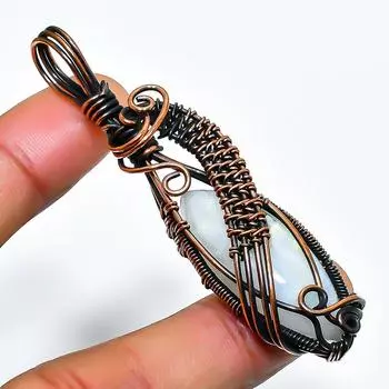 Радужный лунный камень, ювелирный кулон ручной работы из медной проволоки, 2,56 дюйма 2.56 белый