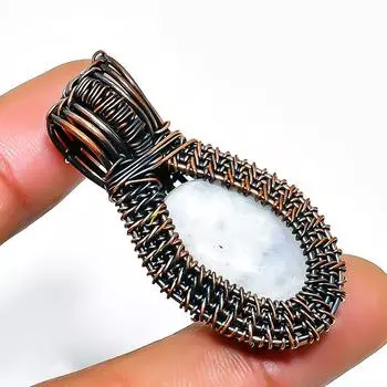 Радужный лунный камень, ювелирный кулон ручной работы из медной проволоки, 1,77 дюйма 1.77 белый