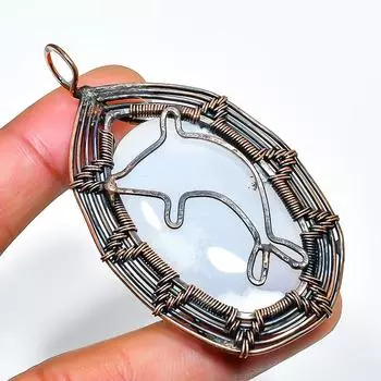 Радужный лунный камень, ювелирный кулон ручной работы из медной проволоки, 2,56 дюйма 2.56 белый