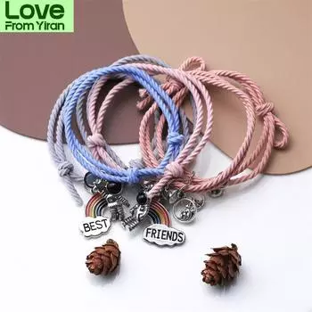 Радужный магнитный парный резиновый браслет для влюбленных, женский плетеный браслет из сплава, ювелирные изделия для дружбы, подарок