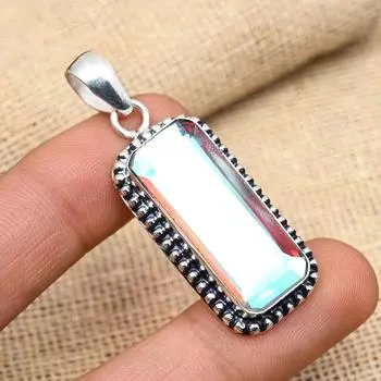 Радужный мистический топаз, драгоценный камень Hanmdade, подвеска из стерлингового серебра 925 пробы для женщин 1.77 Inches белый