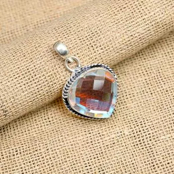 Радужный мистический топаз, драгоценный камень, подвеска ручной работы из стерлингового серебра 925 пробы для нее 1.50 Inches белый