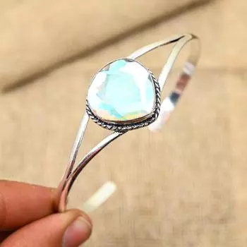 Радужный мистический топаз, драгоценный камень ручной работы, ювелирные изделия из стерлингового серебра 925 пробы, манжеты/браслет для нее