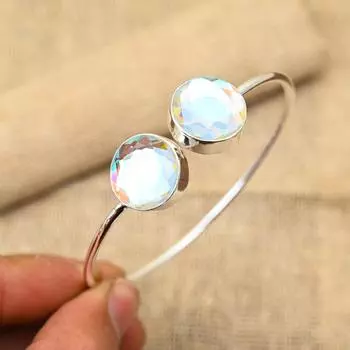 Радужный мистический топаз, драгоценный камень ручной работы, ювелирные изделия из стерлингового серебра 925 пробы, манжеты/браслет для женщин Adjustable белый