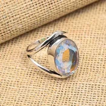 Радужный мистический топаз, драгоценный камень, стерлинговое серебро 925 пробы, ювелирное изделие ручной работы, подарочное кольцо для женщин 4 белый