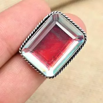 Радужный мистический топаз, драгоценный камень, стерлинговое серебро 925 пробы, ювелирные изделия ручной работы, рождественский подарок, кольцо, 4 белый