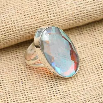 Радужный мистический топаз, драгоценный камень, ювелирные изделия ручной работы из стерлингового серебра 925 пробы, прекрасное кольцо для женщин 4 белый