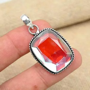 Радужный мистический топаз Gemstone 925 Solid Silver Handmade Lovely Pendant Jewelry 1.57 Inches белый