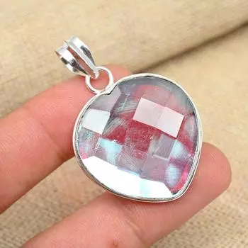 Радужный мистический топаз Gemstone 925 Solid Silver Ювелирные изделия ручной работы Необычный кулон 1.96 inches белый