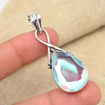 Радужный мистический топаз Твердый стерлинговый серебристый стерлинговый серебристый 925 Подвеска для любви День святого Валентина Подарок 1.96 Inches белый