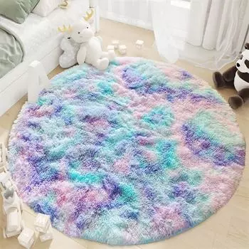 Радужный плюшевый круглый ковер для спальни, лохматый круглый ковер, ковер для гостиной, журнального столика, пушистый домашний декор для девочки Diameter 60cm