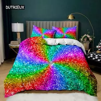 Радужный пододеяльник, комплект постельного белья для девочек, разноцветный, яркий, с пайетками, для детей, размер King Size, мягкий, из микрофибры, пододеяльник 150x200cm 3pcs