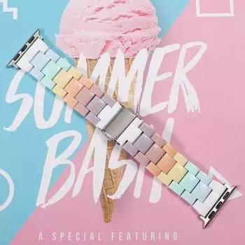 Радужный ремешок для часов Apple Watch, ремешок 49 мм, 44 мм, 40 мм, 45/41 мм, 42 мм, 38 мм, 44 мм, браслет из смолы, серия iWatch, ремешок Ultra 38/40/41 mm разноцветный