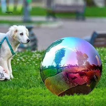 Радужный смотровой шар 7,9 дюйма, полые шарики из нержавеющей стали, зеркальный радужный отражающий шар на 360° для сада, бассейна, патио, газона разноцветный