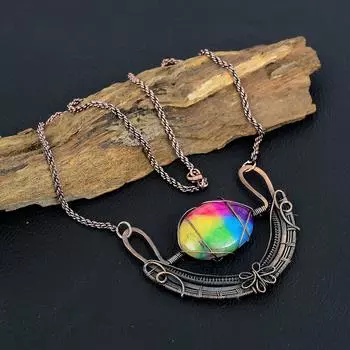 Радужный солнечный драгоценный камень ручной работы из медной проволоки, ювелирные изделия, красивое ожерелье для нее 18 Inches With Adjustable разноцветный