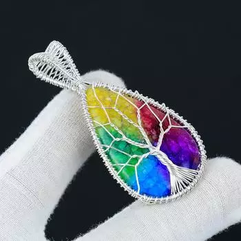 Радужный солнечный кулон из натурального драгоценного камня. Кулон из стерлингового серебра 925 пробы ручной работы, ювелирные изделия из проволочной обмотки, кулон из проволочной обмотки, ювелирные изделия Древо жизни . 2.16