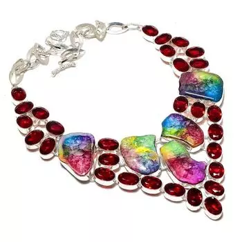 Радужный солнечный кварц, гранат, подарочное ожерелье ручной работы из стерлингового серебра 925 пробы, 18 дюймов, y8T64