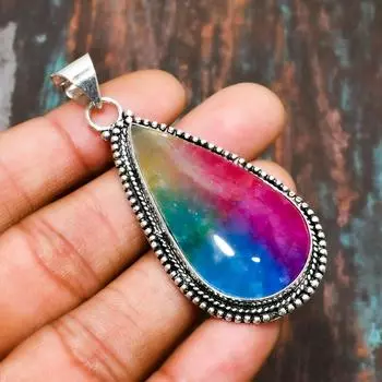 Радужный солнечный кварц, ювелирные изделия ручной работы из стерлингового серебра 925 пробы для нее 2.08 Inches розовый