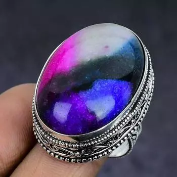 Радужный солнечный кварцевый драгоценный камень 925 пробы стерлингового серебра подарок ювелирное изделие кольцо размер 8 y6D25