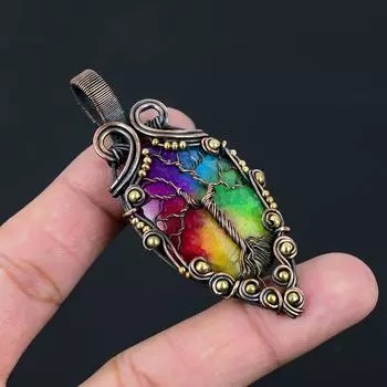 Радужный солнечный кварцевый драгоценный камень, чистая медная проволока, обернутая подвеской ручной работы, ювелирные изделия «Древо жизни» 2.95 Inches красный