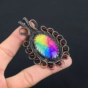 Радужный солнечный кварцевый драгоценный камень из чистой медной проволоки, обернутый ручной подвеской, ювелирные изделия для подарка 3.15 Inches жёлтый