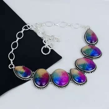 Радужный солнечный кварцевый драгоценный камень ручной работы из серебра 925 пробы, радужное солнечное кварцевое серебряное ожерелье для жены, унисекс-ожерелье, подарок 20 синий