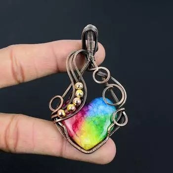 Радужный солнечный кварцевый драгоценный камень ручной работы из чистой медной проволоки, завернутый в подвеску, ювелирное изделие для мемориала 2.56 Inches жёлтый