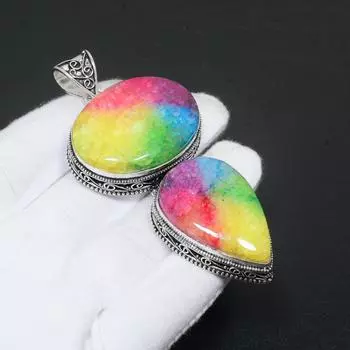 Радужный солнечный кварцевый драгоценный камень ручной работы, подвеска из стерлингового серебра 925 пробы, натуральный драгоценный камень, двойная радужная солнечная кварцевая подвеска 2.75