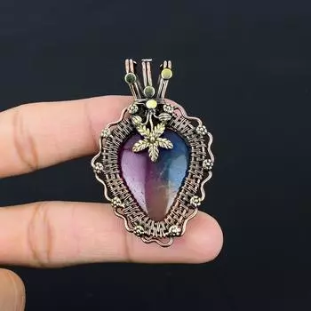 Радужный солнечный кварцевый драгоценный камень ручной работы из чистой медной проволоки, завернутый в подвеску, ювелирное изделие для мемориала 2.56 Inches розовый