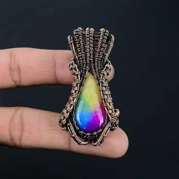 Радужный солнечный кварцевый драгоценный камень ручной работы медная проволока обертка ювелирные изделия кулон для свадебного подарка 2.40 Inches разноцветный