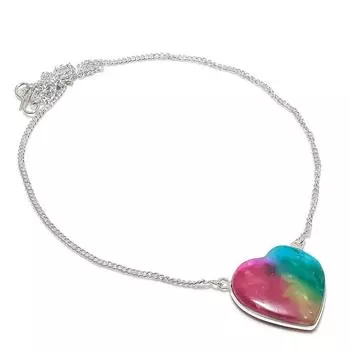 Радужный солнечный кварцевый драгоценный камень ручной работы из стерлингового серебра 925 пробы ожерелье 18 дюймов K7T36