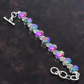 Радужный солнечный кварцевый друзовый браслет из настоящего драгоценного камня, браслет из стерлингового серебра 925 пробы, регулируемый браслет-цепочка, браслет ручной работы для подарков