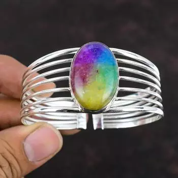 Радужный солнечный кварцевый друзы браслет-манжета из стерлингового серебра 925 пробы регулируемый браслет-манжета ручной работы Подарки для матери Серебряные украшения