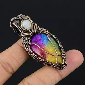 Радужный солнечный кварцевый кулон, драгоценный камень, медная проволока, обернутый кулон, медные украшения, кварцевые украшения, кулон ручной работы, подарки на годовщину для нее жёлтый