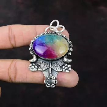 Радужный солнечный кварцевый кулон-друзи, подвеска из стерлингового серебра 925 пробы, ювелирные изделия ручной работы в стиле бохо, изысканный кулон с драгоценными камнями, подарок для девочки, кулон-стрекоза