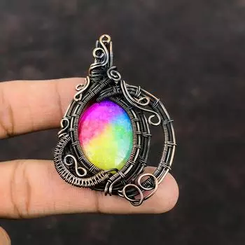 Радужный солнечный кварцевый кулон «Друзы», кулон из медной проволоки, кулон ручной работы, новые ювелирные изделия, кулон с драгоценным камнем, медная проволока, ювелирное изделие, подарок для мамы