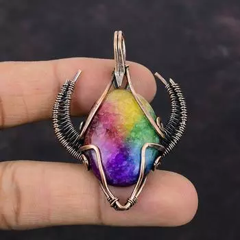 Радужный солнечный кварцевый кулон с друзами, медная проволока, кулон в форме бычьего лица, кулон, драгоценный камень, медные украшения, кулон ручной работы, подарок для мамы