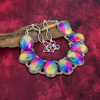 Радужный солнечный кварцевый ожерелье из цельного серебра 925 пробы с регулируемой цепочкой, ювелирное ожерелье ручной работы с драгоценными камнями на День благодарения Adjustable With 18 Inches розовый