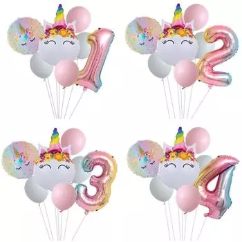 Радужный воздушный шар с единорогом и номером из фольги Globos для детей 1, 2, 3, 4 лет, украшение для дня рождения, детский единорог, тематическая вечеринка, свадебные шары style 1