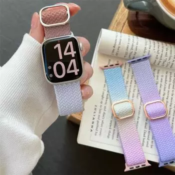 Радужный вязаный ремешок для Apple Watch Band Ultra 49 мм, 44 мм, 40 мм, 45 мм, 41 мм, 42 мм, металлический браслет на запястье iWatch Series 8 7 6 5 SE 4 3