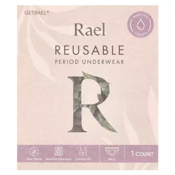 Rael, стираемые менструальные трусики, бикини, средние, черные, 1 шт.