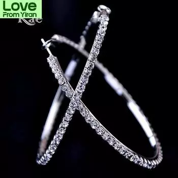 Raexrage 30 -100 мм модные серьги-кольца со стразами круглые серьги-кольца большие баскетбольные жены Cz хип-хоп серьги женские