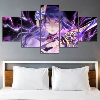 Raiden Shogun Genshin Impact видеоигра 5 шт. настенное искусство холст декоративные постеры живопись для гостиной домашний декор фотографии 20x35 20x45 20x55cm