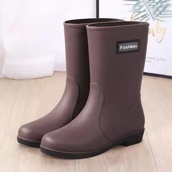 Rain Boots Women s Four Seasons Fashion Outdoor Mid-tube Waterproof Non-slip Rubber Shoes Fashion Rain Boots With Cotton Cover 36