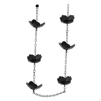 Rain Chain,Downspout Chain Black Lotus Chain,Park Embellishment Rainwater Catcher,Rain