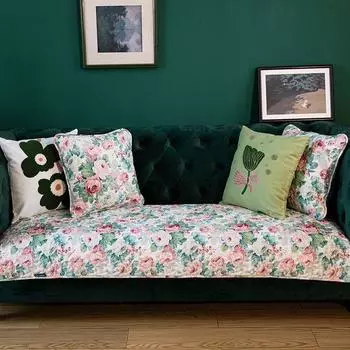 Rain Flower American Pastoral Flowers Natural Elements Cotton Sofa Cushion Fabric Non Slip All Year Round Neutral Sofa Covers Alice s Garden 70*70cm