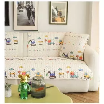 Rain Flower Cute Cartoon Car Airplane 100% Pure Cotton Fabric Sofa Cushion Non Slip All Year Round Neutral Sofa Towel Covers Cushion Cartoon excavator 70*70cm