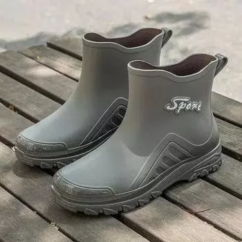 Rain Shoes Men s Non-slip Waterproof Shoes Outdoor Fashion Wear-resistant Plastic Shoes Winter Cotton Warm Short Rain Boots Men 39 серый