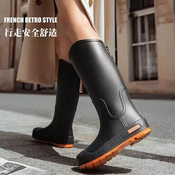 Rain shoes women adult waterproof non-slip water shoes thickened wear-resistant rain-proof Korea Japan South East Asia 36 чёрный